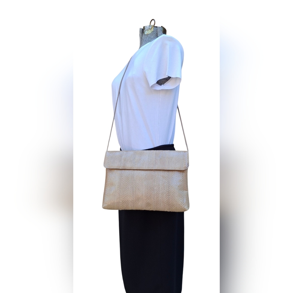 Vintage 80's Clemente Tan Snakeskin And Leather Convertible Clutch Bag